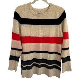 Halogen Womens 100% Cashmere Multicolor Striped Crew Neck Sweater M P Preppy